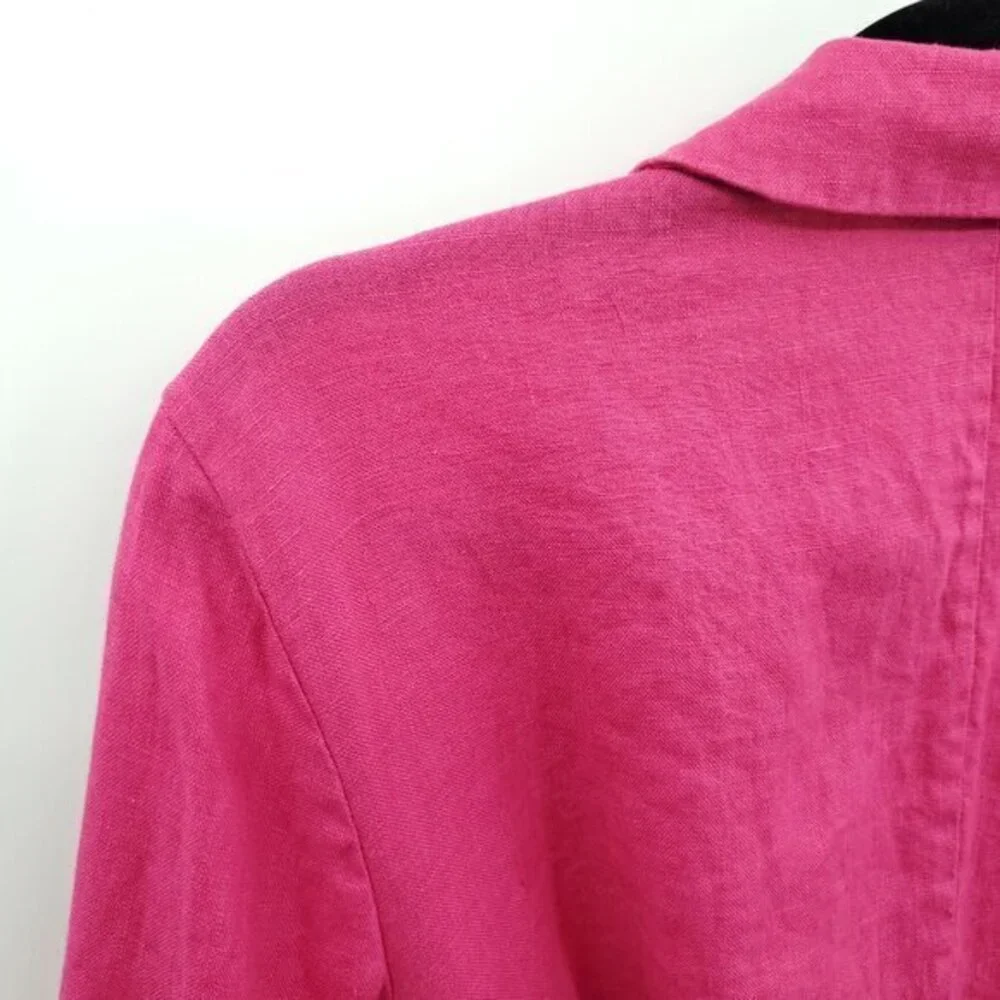 Mango 100% Linen Fuchsia/Barbie Pink Collared Wrap Dress 12